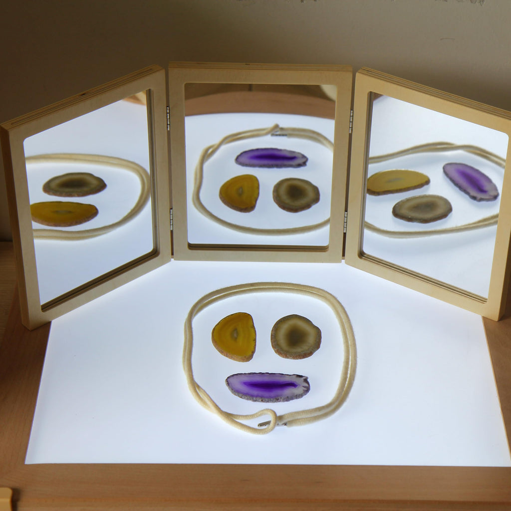 SZREGGIO Montessori & Reggio Inspired Children Mirror, Preschool Classroom Essential, 3 Panels, 3-in-1 Folding, Small Mirror for Light Table Explore