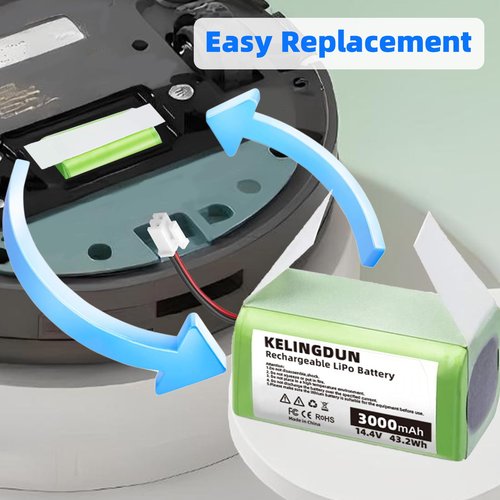 kelingdun Battery Replacement for ION/IQ/AI Robot Vacuum RV1001AE RV1001 RV1000 RV1101ARUS RV2001WRUS RV871R RV851WV RV850BRN RV850 RV761 RV750_N AV753 AV752 | 14.4V 3000mAh