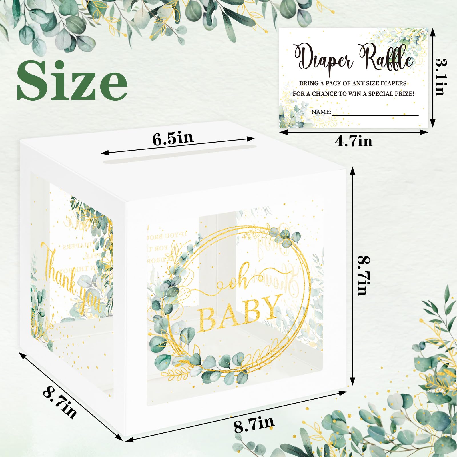 Greenery Baby Shower Games for Girl or Boy, Oh Baby Sage Green Diaper Raffle Card Box with Tickets for Boy Baby Shower Decorations