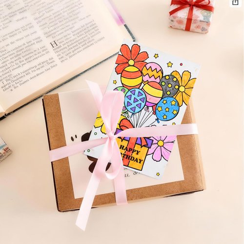 Birthday Coloring Cards - 24 Unique Blank Greeting Card Set with Cakes, Flowers & Gifts | DIY Art Craft for Kids, Adults | Holiday Gift Ideas for Mom, Friends | Thank You & Greeting Card Collection