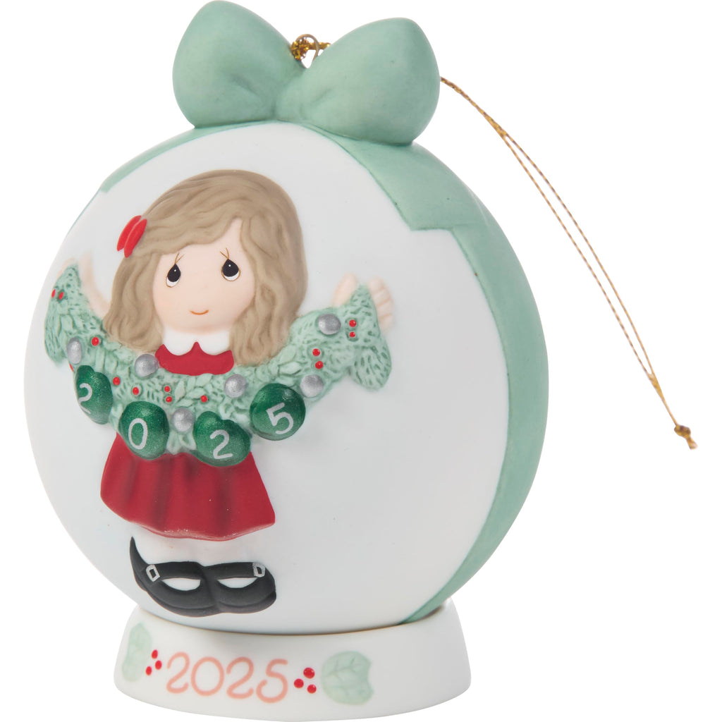 Precious Moments Deck The Halls 2025 Dated Girl Ornament Bisque Porcelain 2025 Ball Keepsake 251003