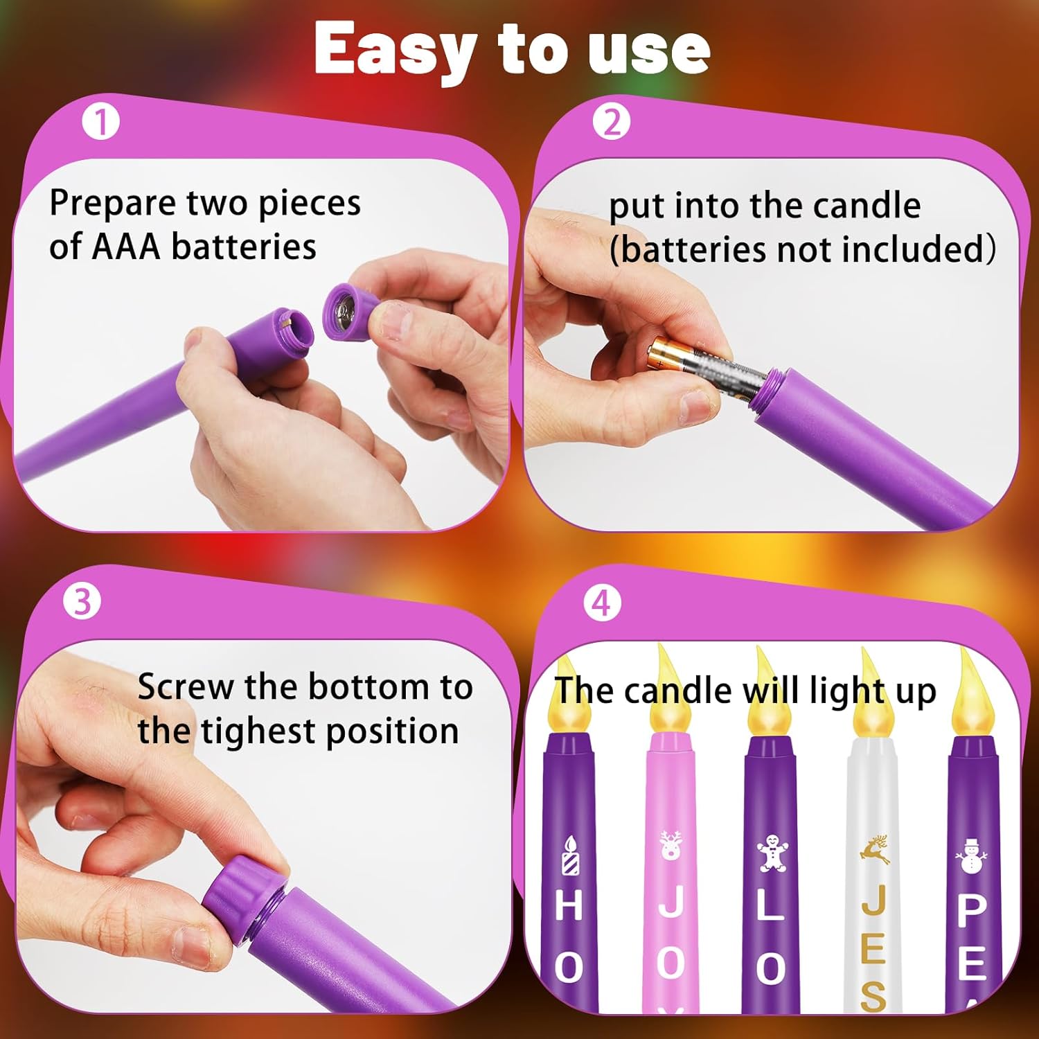 RGQSUN Flameless Advent Candles Set of 5 | Battery Operated Flickering Taper Candles for Christmas Decor