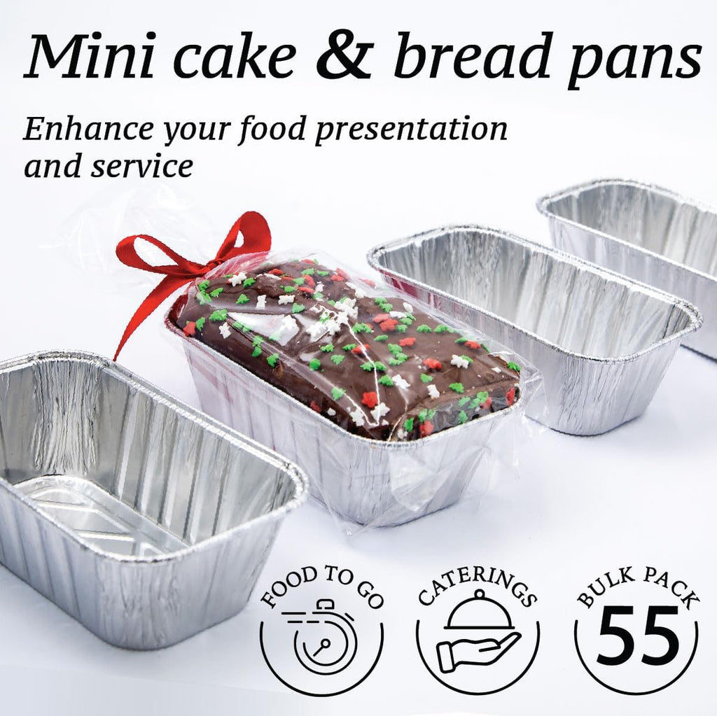 Regine Switzerland Mini Foil Loaf Pans - 1LB Disposable Aluminum Baking Tins | 55 Pack, 6 x 3.5 x 2 Inches