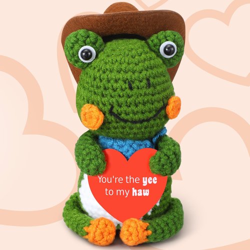 Jenaai Funny Crochet Gift for Boyfriend Girlfriend Him Her Wife Husband I Love You Gifts Anniversary and Birthday Ideas, Handmade Cowboy Frog Crochet for Couples Small Romantic Decor