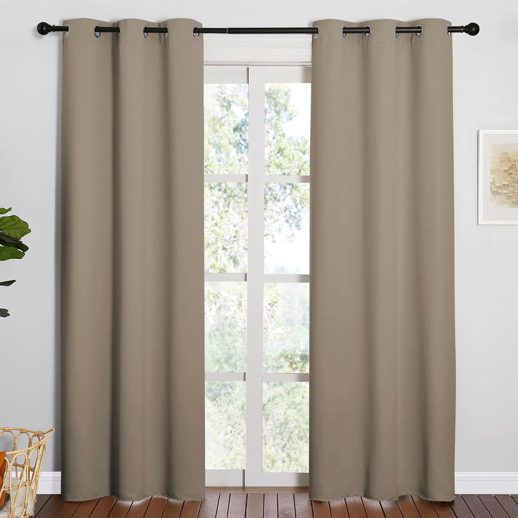 NICETOWN Blackout Curtains - Thermal Insulated Grommet Drapes for Office & Theater | Taupe, 84 Inches