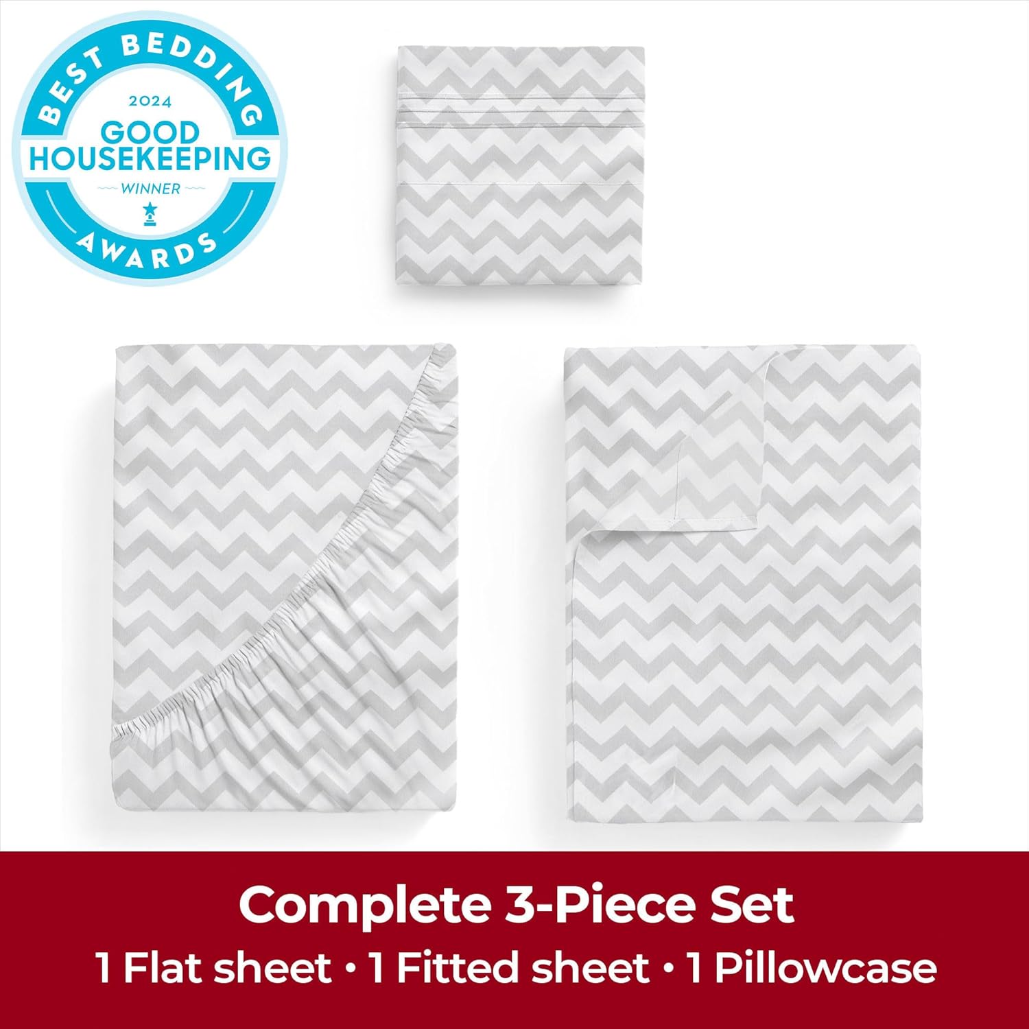 Mellanni Twin XL Sheets Set - 3 PC Hotel Luxury Bedding | Extra Soft, Cooling, Wrinkle-Resistant (Chevron Gray)