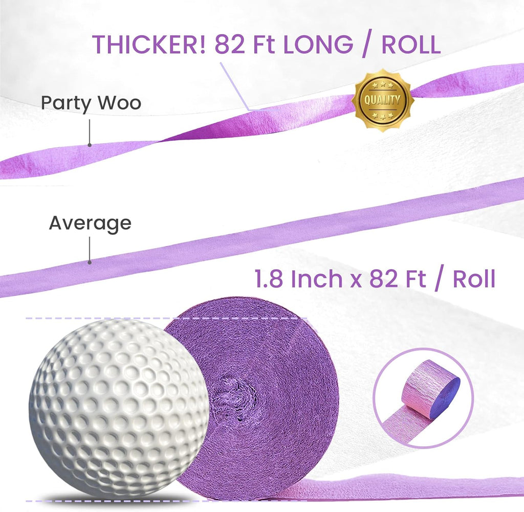 PartyWoo Purple Crepe Paper Streamers - 6pcs 492ft Light & Dark Purple, Lavender, White, Silver | Ideal for Birthday & Graduation Decorations