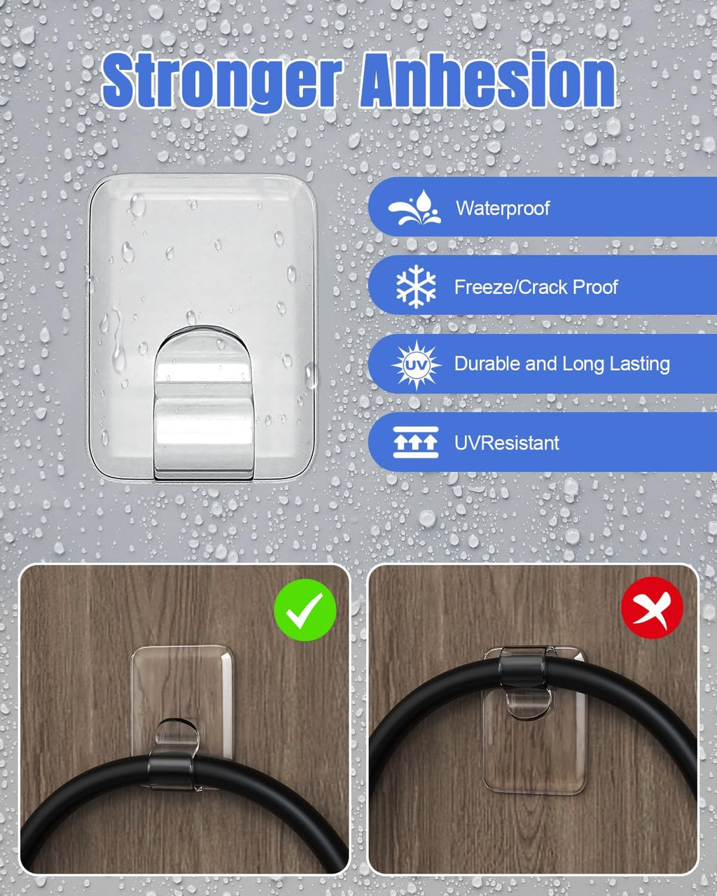 LZC Outdoor String Light Clips - 20 Pack Heavy-Duty Waterproof Adhesive Holders | Clear Rectangle Design
