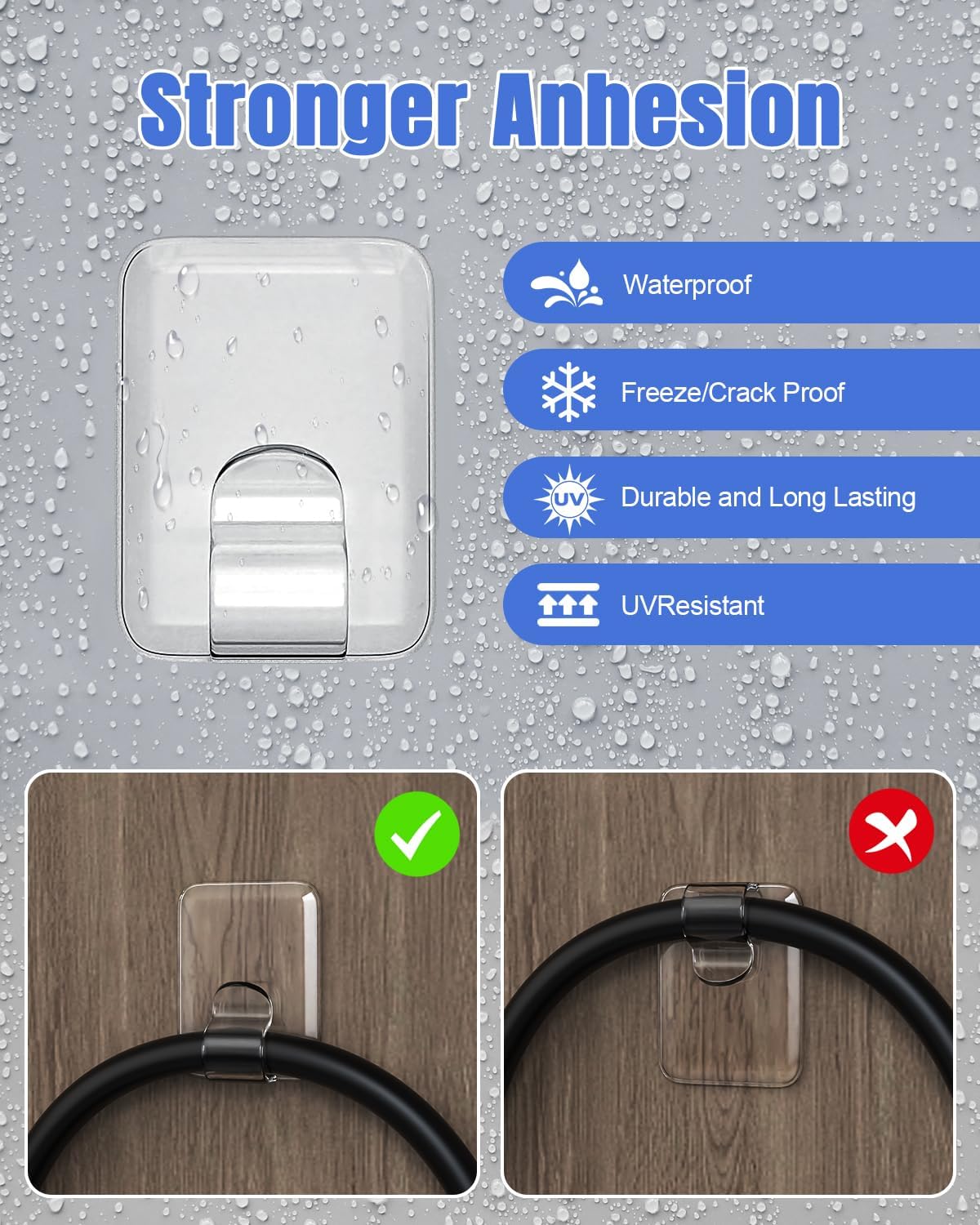 LZC Outdoor String Light Clips - 20 Pack Heavy-Duty Waterproof Adhesive Holders | Clear Rectangle Design