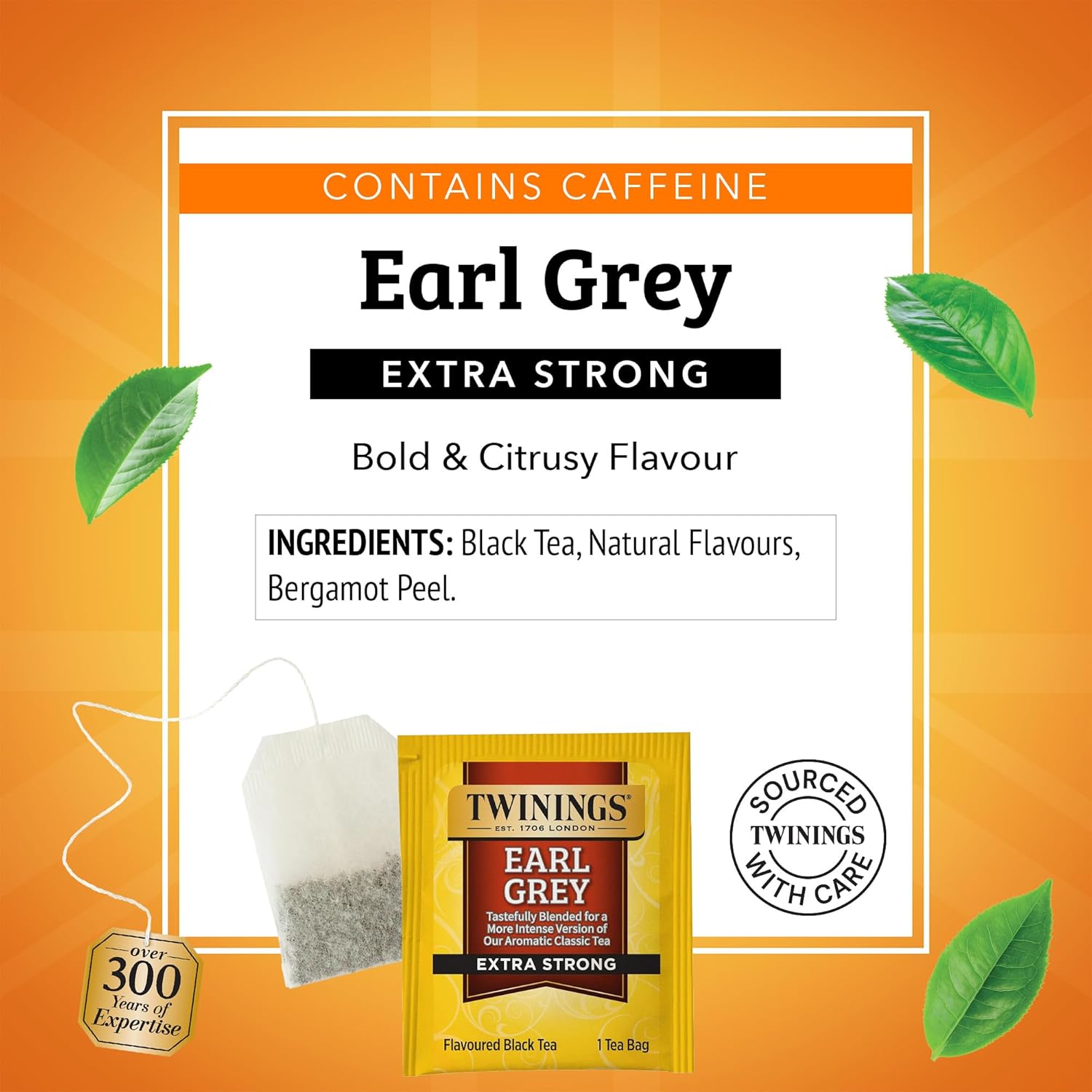 Twinings Earl Grey Extra Strong Black Tea - Citrus & Bergamot Flavor, 20 Individually Wrapped Bags (Pack of 6)