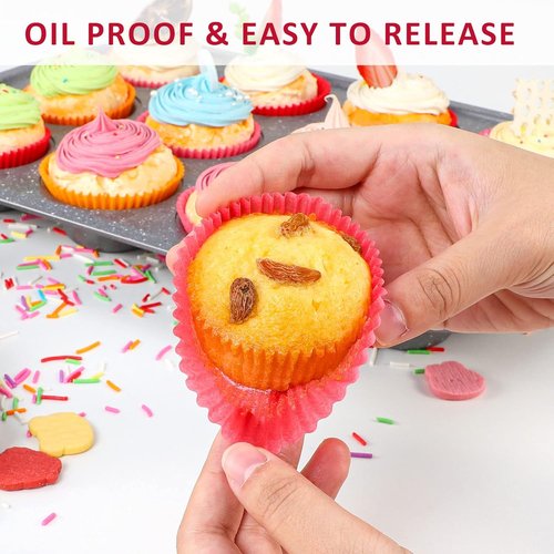Caperci Pink Cupcake Muffin Liners - 500-Count, No Smell, Food Grade & Grease-Proof Paper