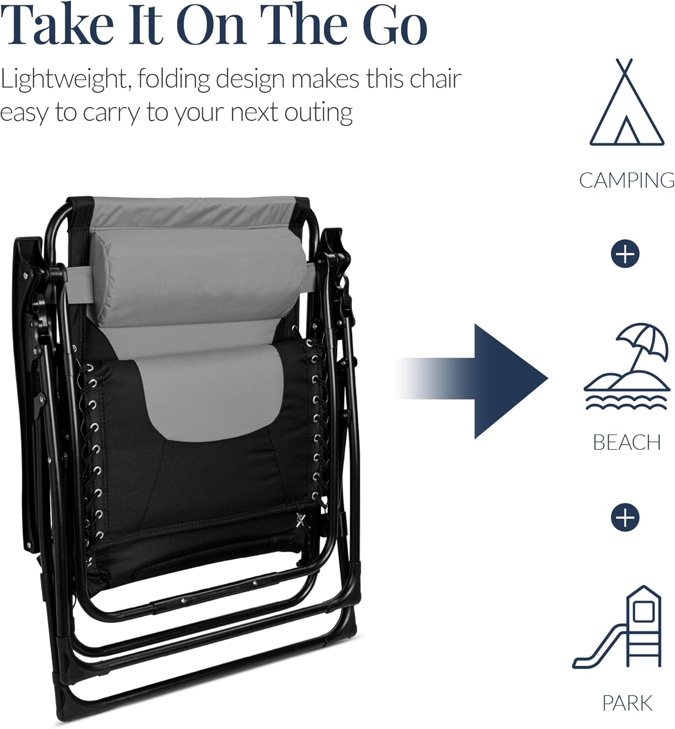 Best Choice Products Oversized Padded Zero Gravity Chair - XL Outdoor Recliner with Headrest & Cup Holder | Gray