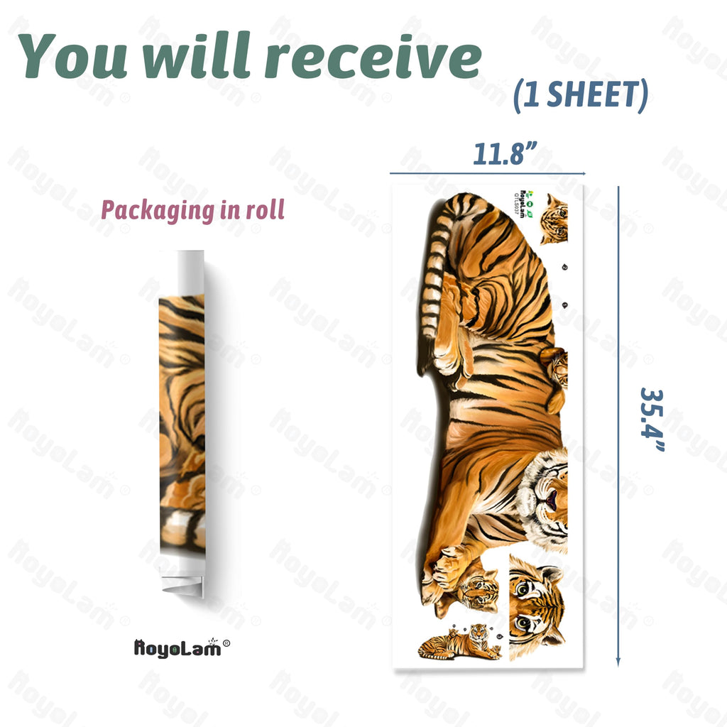 RoyoLam Cute Tiger and Cubs Wall Decal Nursery Jungle Animal Wall Sticker Removable Peel and Stick Waterproof Wall Art Decor Stickers for Kids Baby Classroom Living Room Playing Room Bedroom