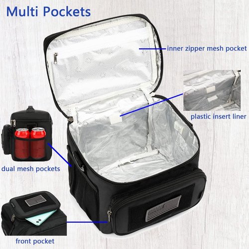 FlowFly Tactical Lunch Bag - Large Insulated Cooler Tote for Men & Women | MOLLE/PALS Webbing (Black)