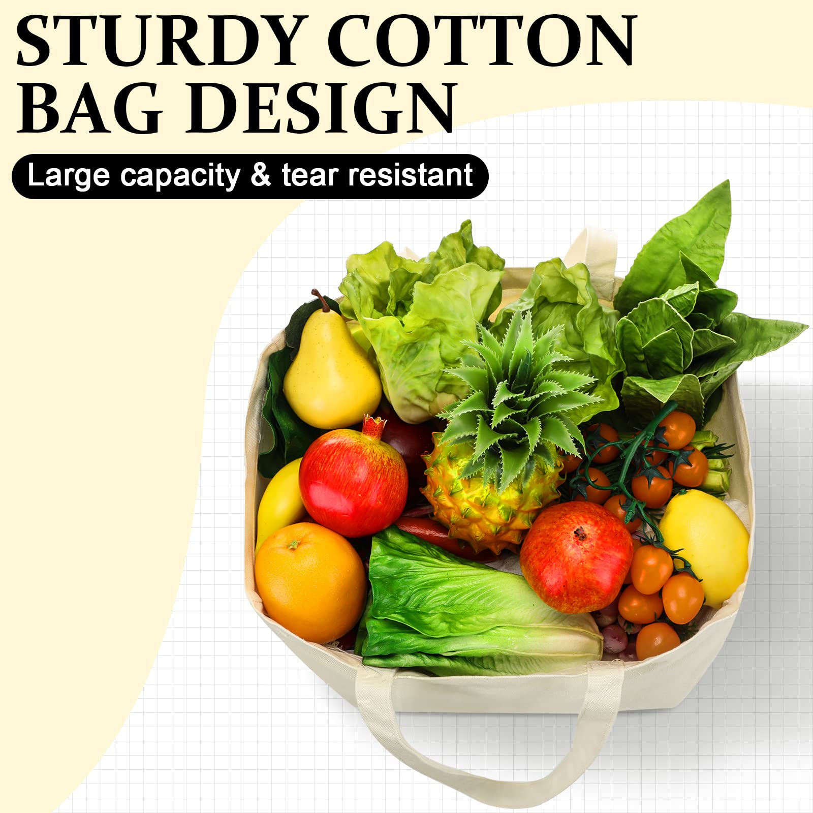 Reginary 12 Pack Canvas Grocery Bag Large Blank Shopping Tote Bags Reusable Pouches Bulk with Handle, 14 x 14 x 7.9'' (White)