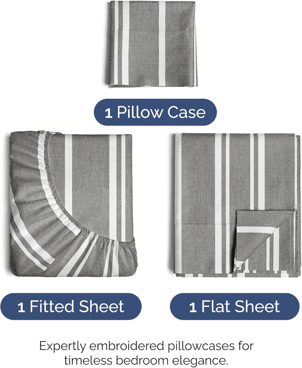 Skiennix Twin Size Sheet Set - Comfy Cooling Bed Sheets | Luxury Hotel Quality - Deep Pockets, Soft, Grey Stripes