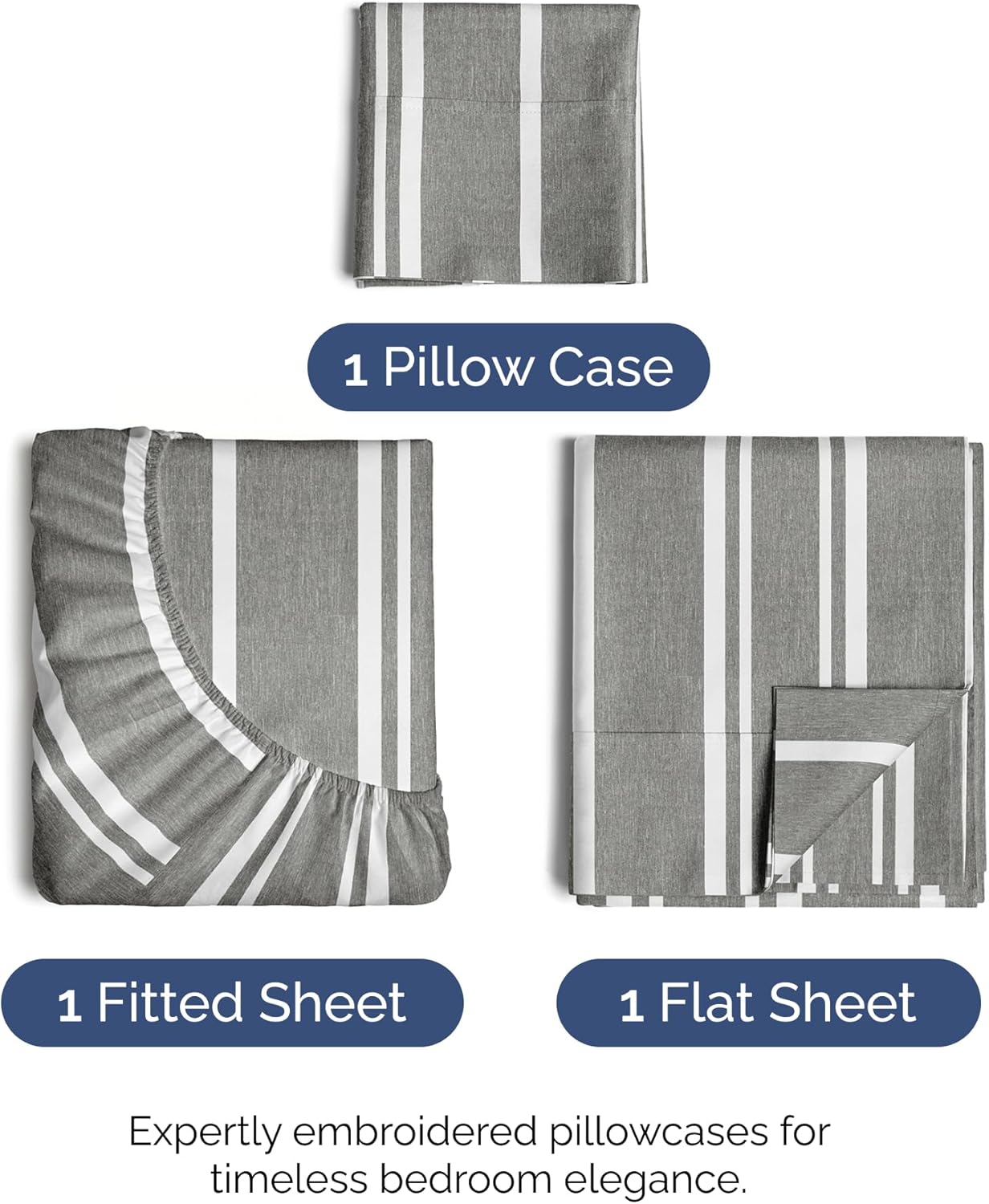 Skiennix Twin Size Sheet Set - Comfy Cooling Bed Sheets | Luxury Hotel Quality - Deep Pockets, Soft, Grey Stripes