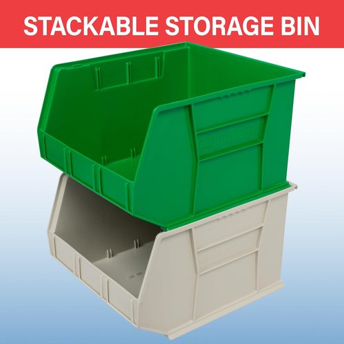Akro-Mils Plastic Storage Bins - Space-Saving Stackable Organizers for Garage & Pantry | 18" x 16" x 11", Red, 3-Pack