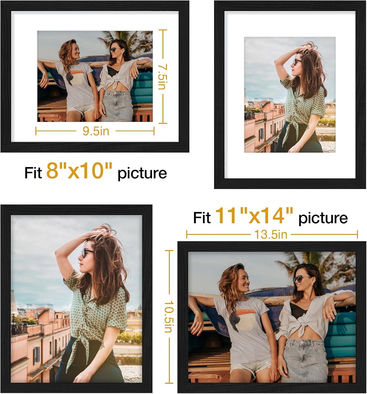 Vittanly 11x14 Picture Frame - Versatile Display for 8x10 or 11x14 Photos - Black, Wall Mountable