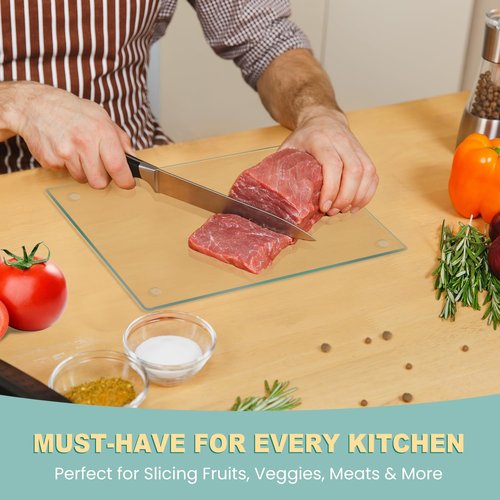 VASUHOME Tempered Glass Cutting Board for Kitchen (10x14"), Long Lasting Clear Glass Cutting Board for Countertop - Scratch, Heat, and Shatter Resistant - Easy to Clean