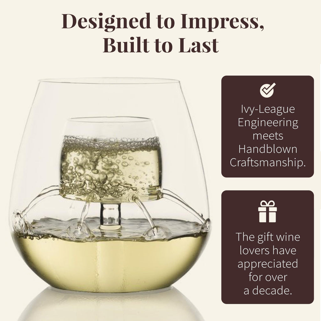 Stemless Aerating Wine Glasses (Set of 2) by Chevalier Collection – Patented Wine Glasses with Built In Aerator