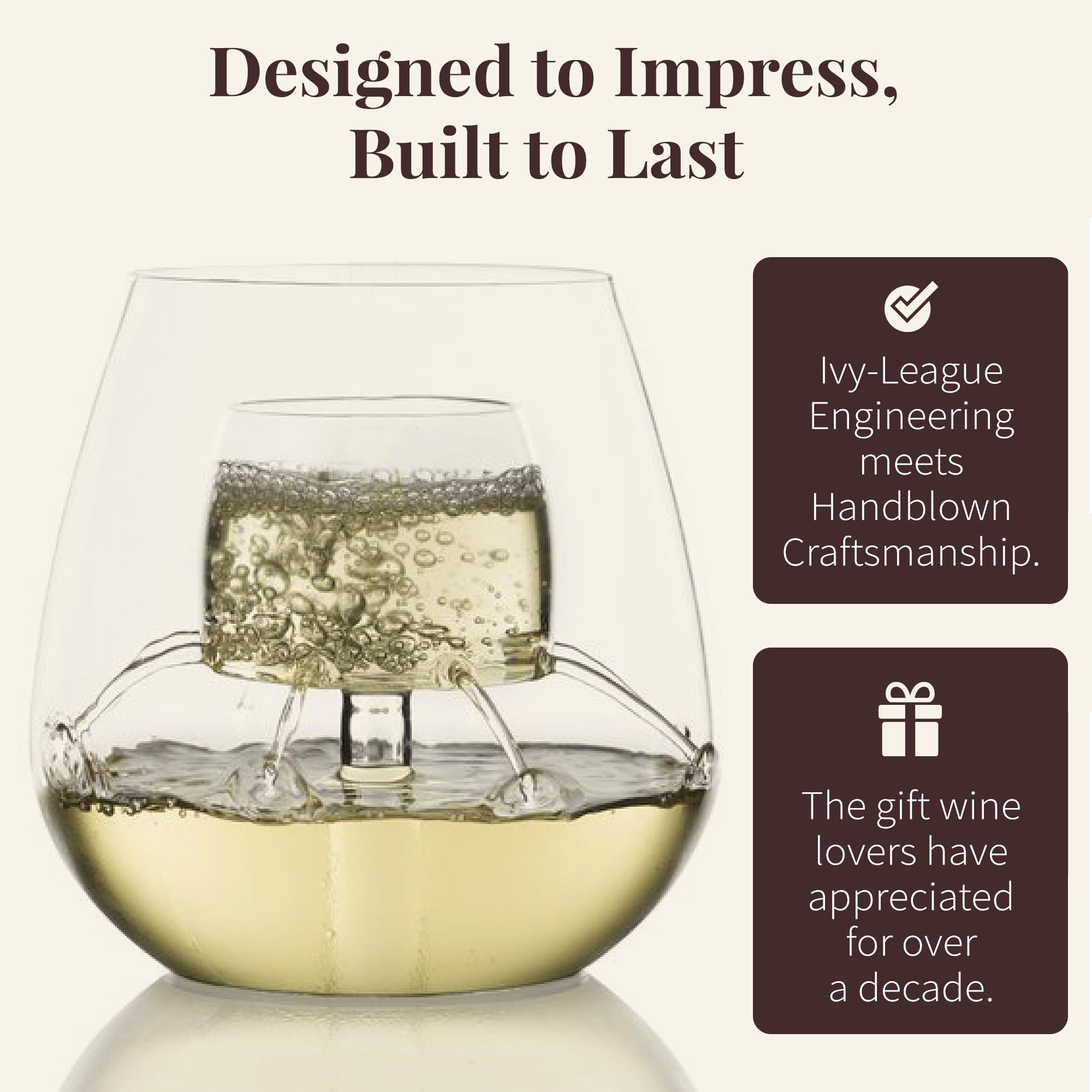 Stemless Aerating Wine Glasses (Set of 2) by Chevalier Collection – Patented Wine Glasses with Built In Aerator