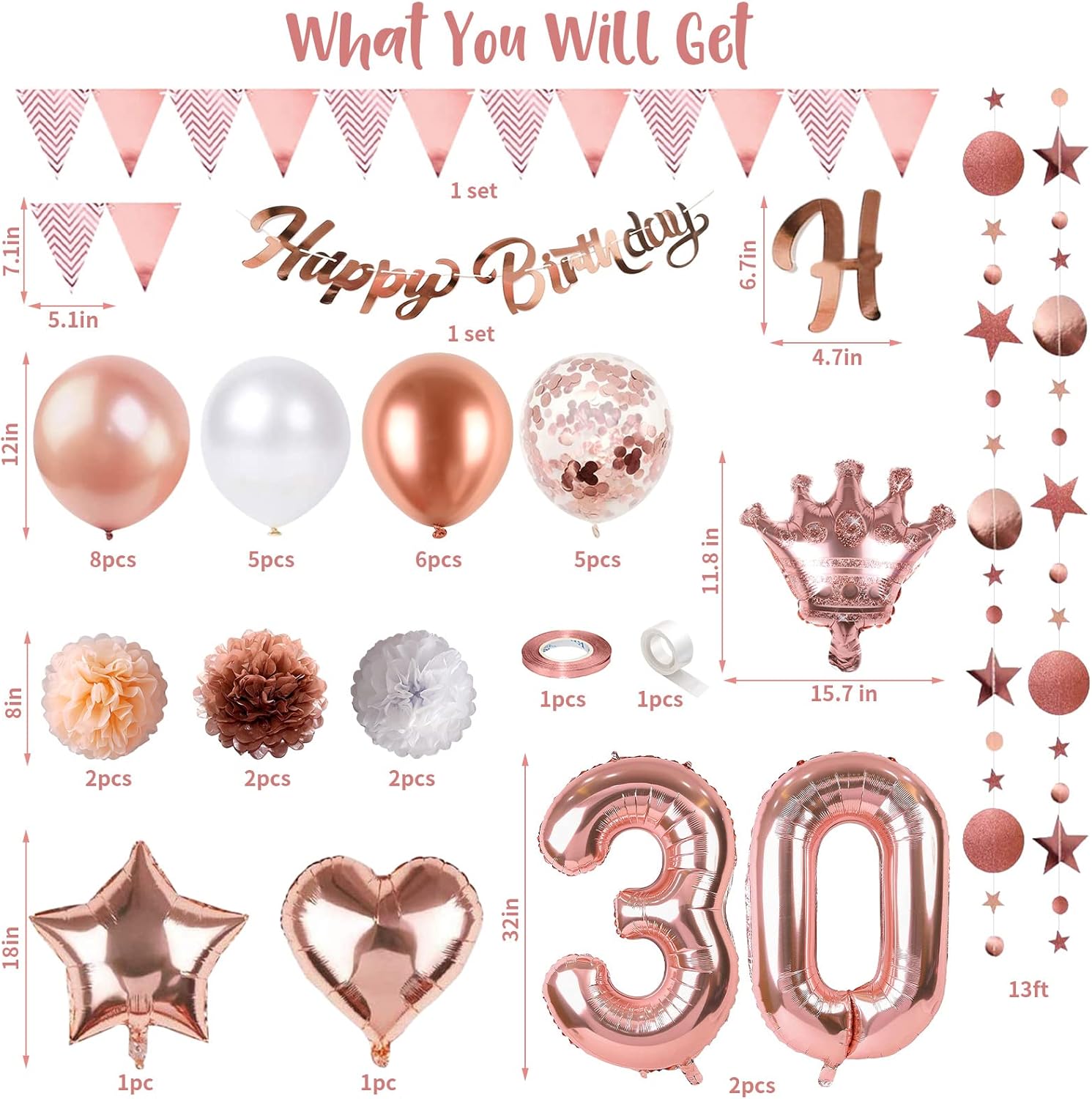 Regine Switzerland 30th Birthday Decorations - Rose Gold Foil Balloons & Banner | Perfect for 30-Year-Old Celebration