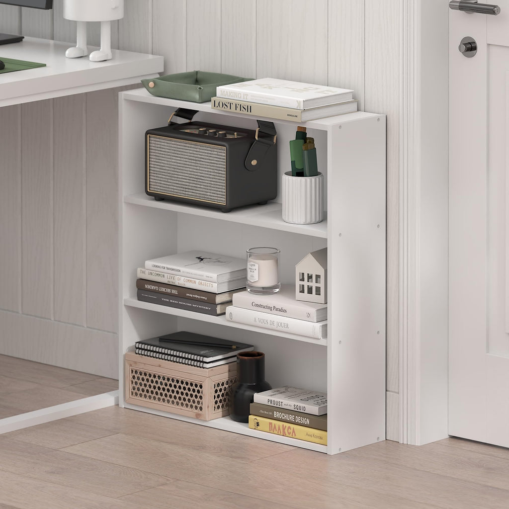 Furinno Basic Book Shelf, 3-Tier Bookshelf, Cube Storage Organizer Bookcase with Open Shelf, 7 x 24 x 26, for Living Room, Bedroom, Home Office, White