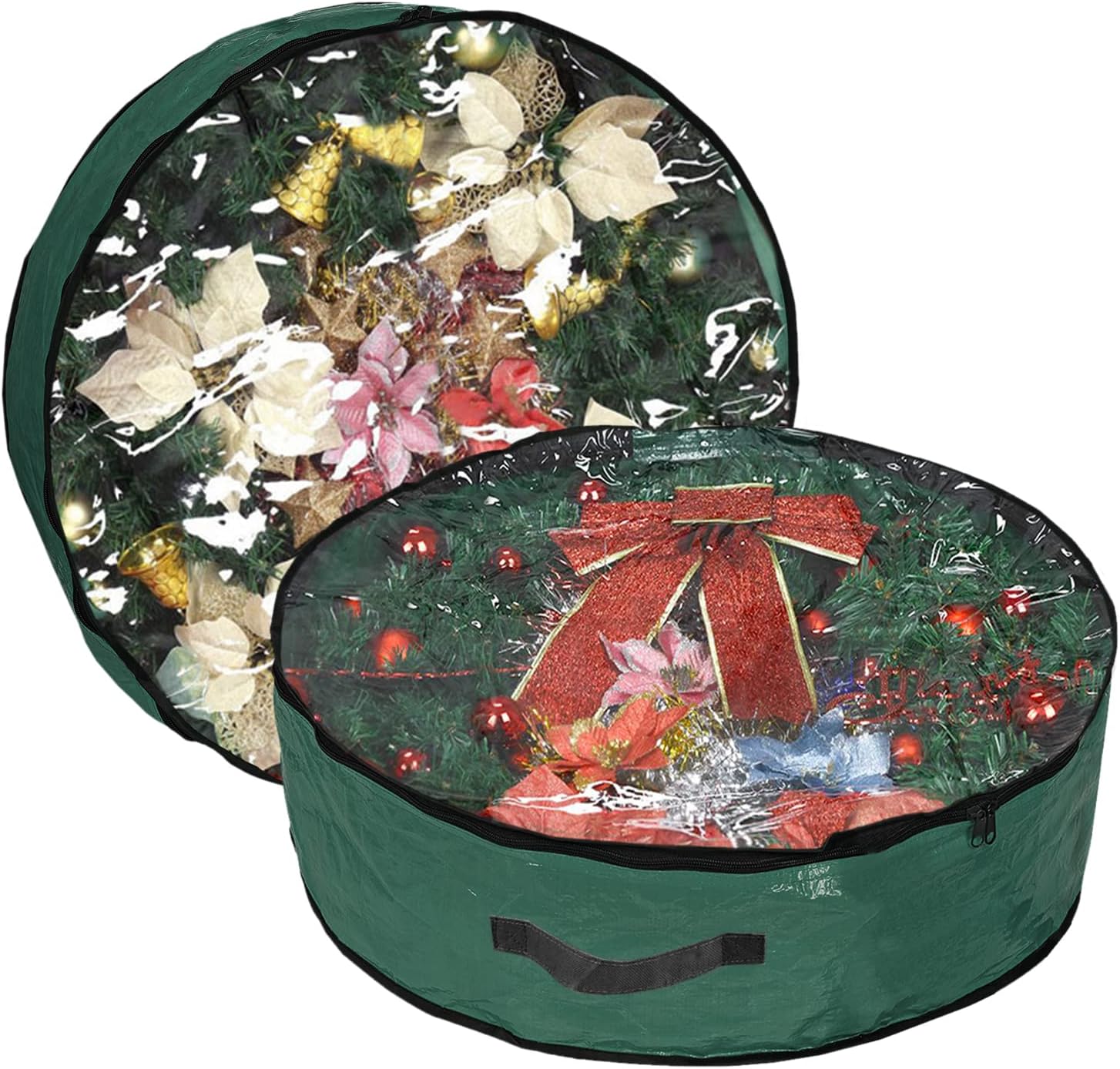 Propik Christmas Wreath Storage Bag - 36" Tear-Resistant Holiday Container with Clear Window - 2 Pack, Green