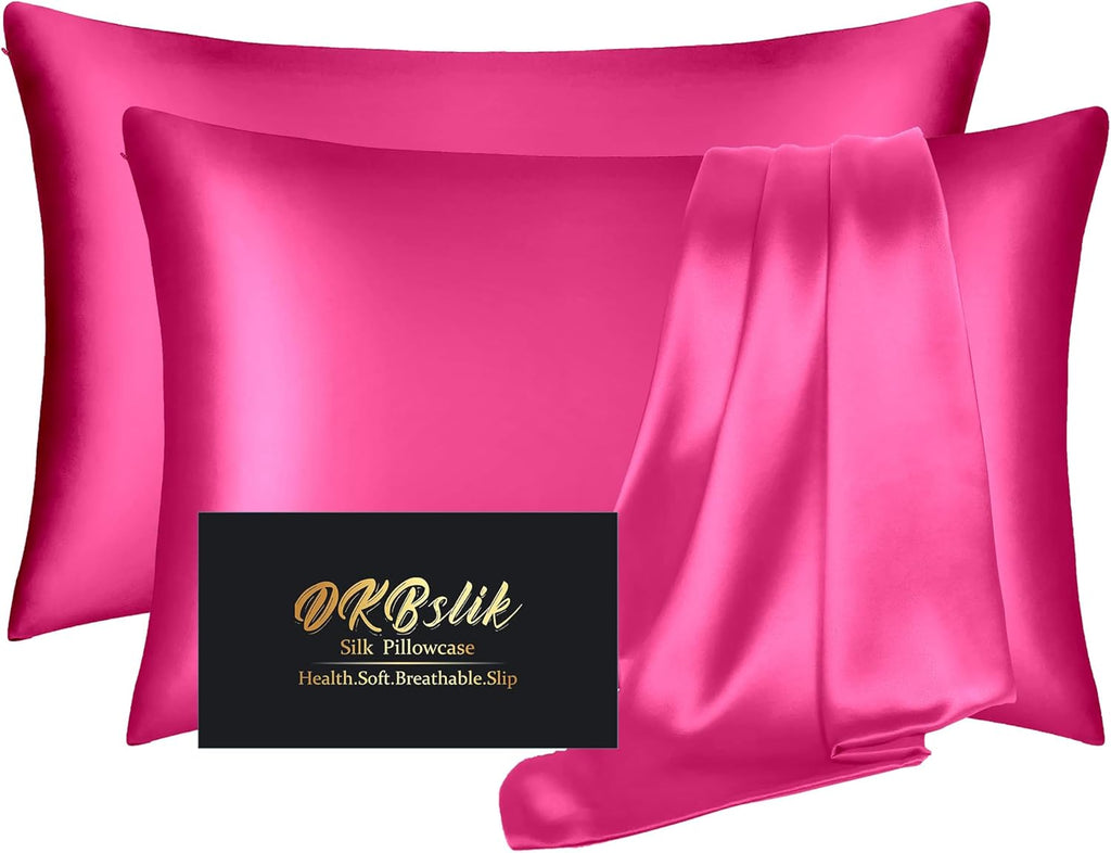 Mulberry Silk Pillowcases by Skiennix - Anti-Acne & Smooth Beauty Sleep | Standard Set of 2, Hot Pink