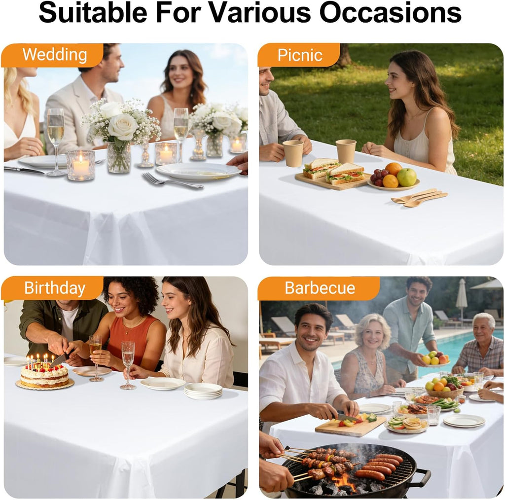 Skiennix 10 Pack White Disposable Tablecloths - 54" x 108" Rectangle Covers for Weddings, Picnics & Parties