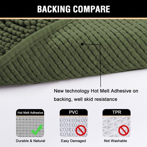 H.VERSAILTEX Luxury Chenille Loden Bathroom Rug Mat 17” x 24” Bundle 2 Pieces Bathroom Rug Mat 32" x 20" & 17" x 24" Loden
