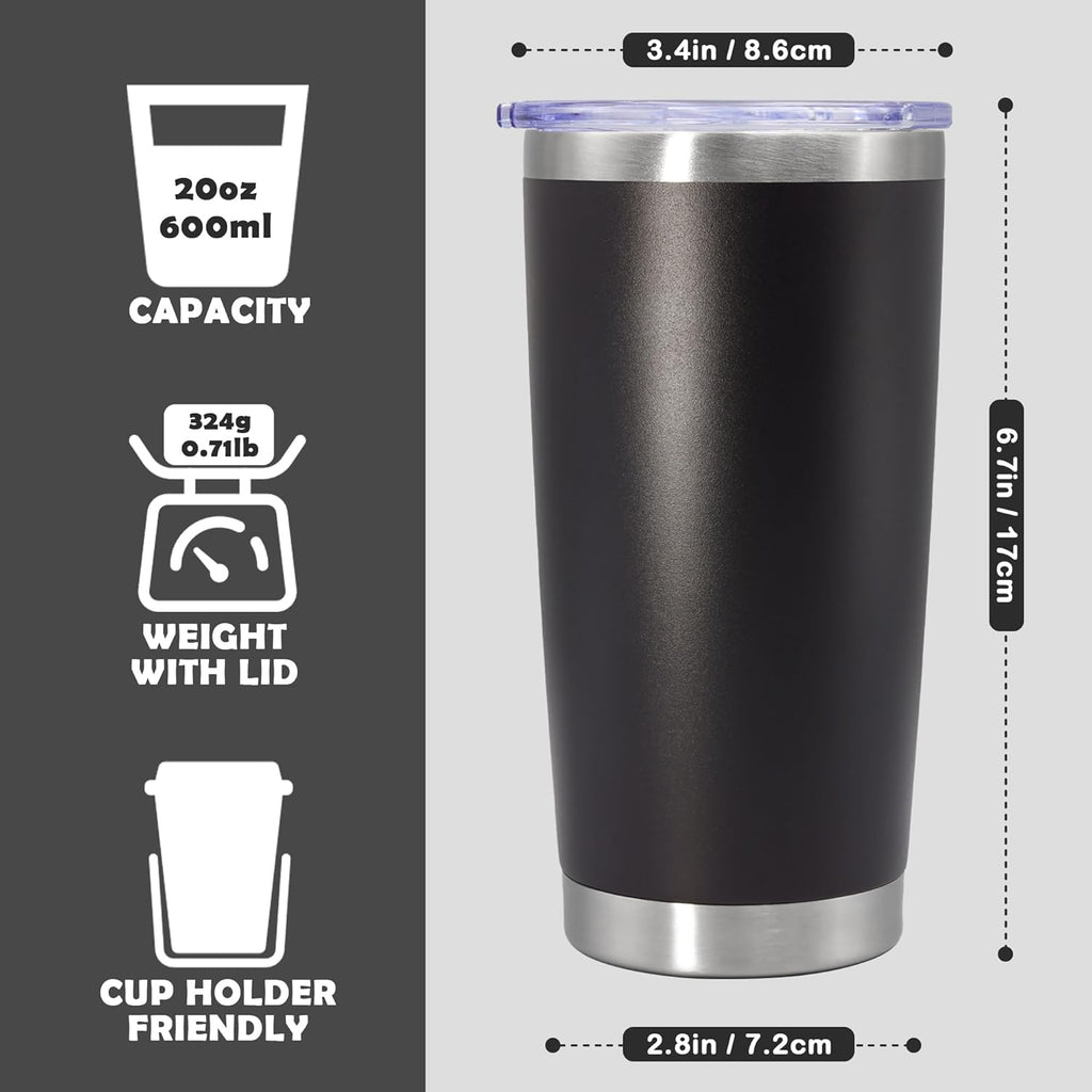 Skiennix 20oz Stainless Steel Tumbler Set - Vacuum Insulated Travel Mugs for Hot & Cold Drinks | Black, 8 Pack