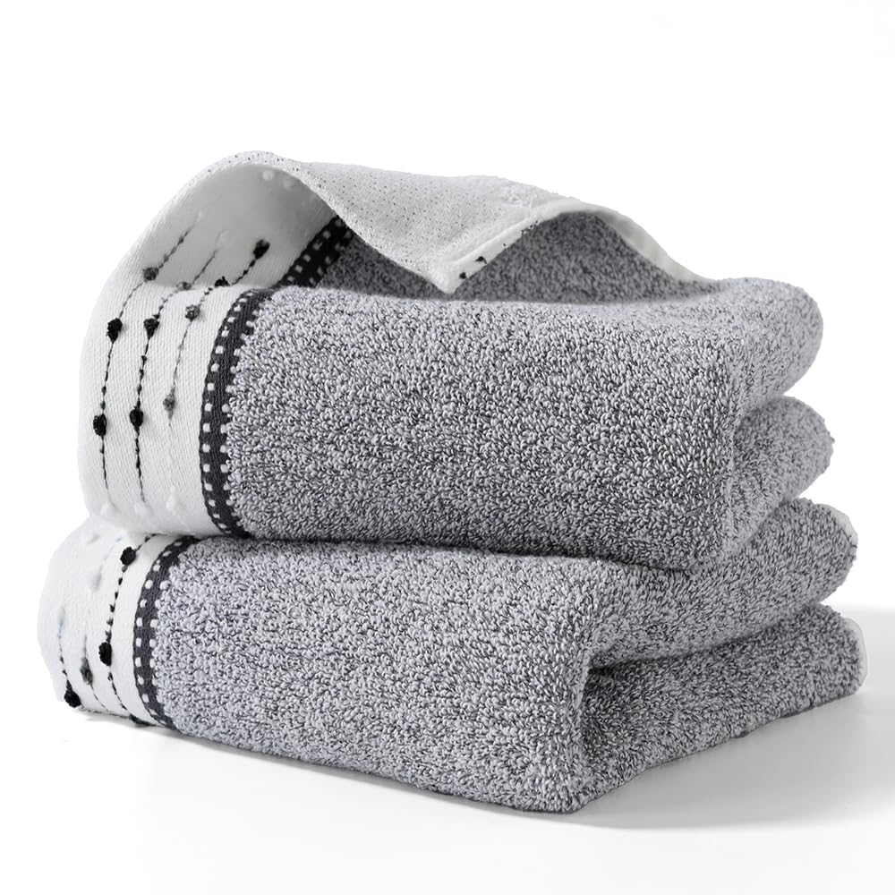 YiLUOMO Grey Hand Towels Tiny Furball Decorative Design Super Soft 100% Terry Cotton Highly Absorbent Bathroom Hand Towel for Home, Hotel, Spa, Pool, Gym 13 x 29 Inch, 2 Pack