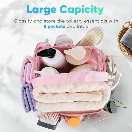 EUDELE Mesh Shower Caddy - Portable 8-Pocket Organizer for College Dorms, Beach & Travel - Pink