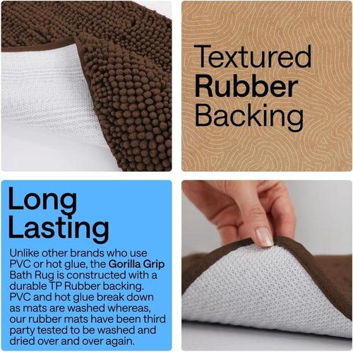 GORILLA GRIP Bath Rug Mat - Soft Absorbent Chenille | Quick Dry Microfiber, 44x26, Brown