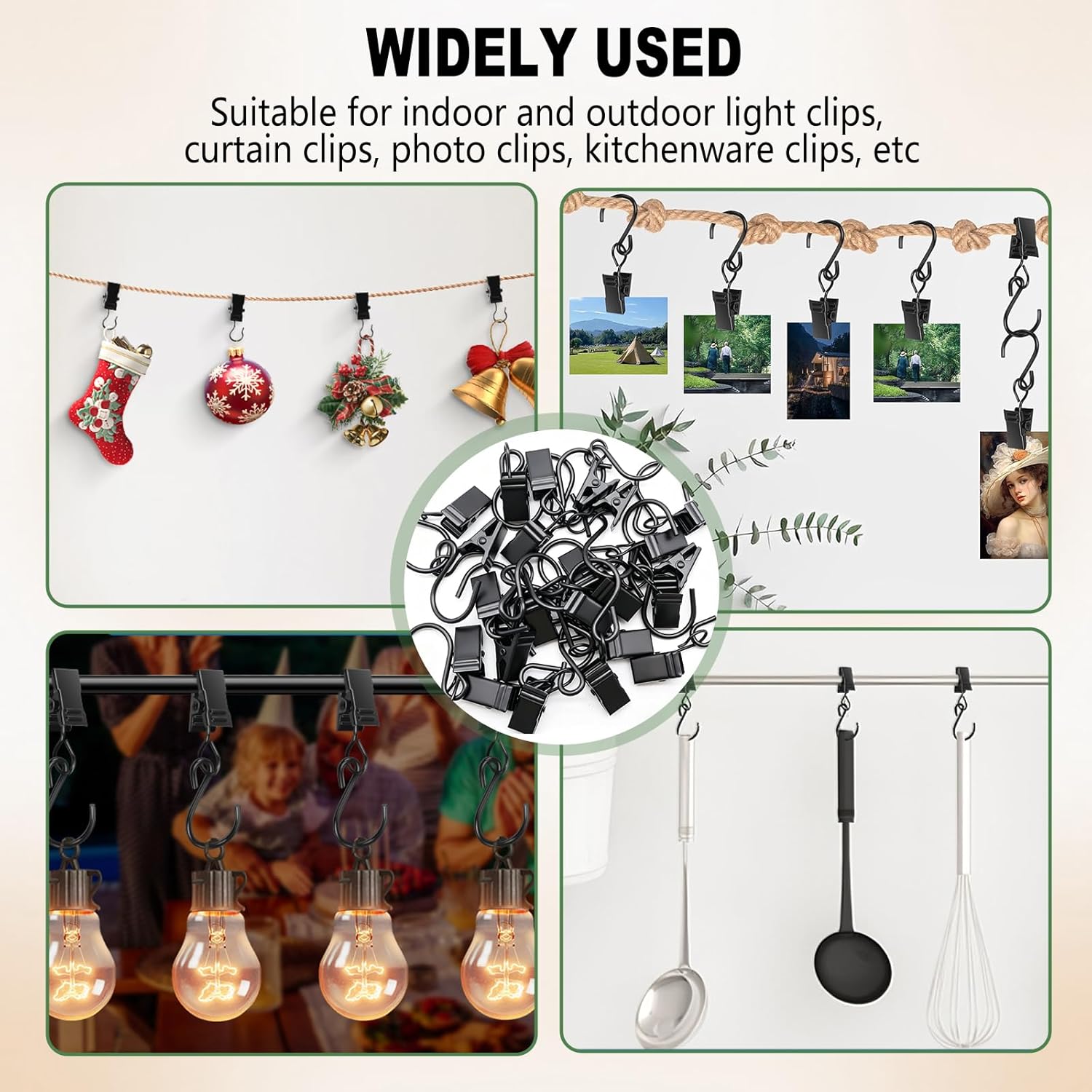 Skiennix 50 Pack S Hooks - Durable Stainless Steel Curtain Clips for Hanging Photos & Decorations | 2.4 Inch