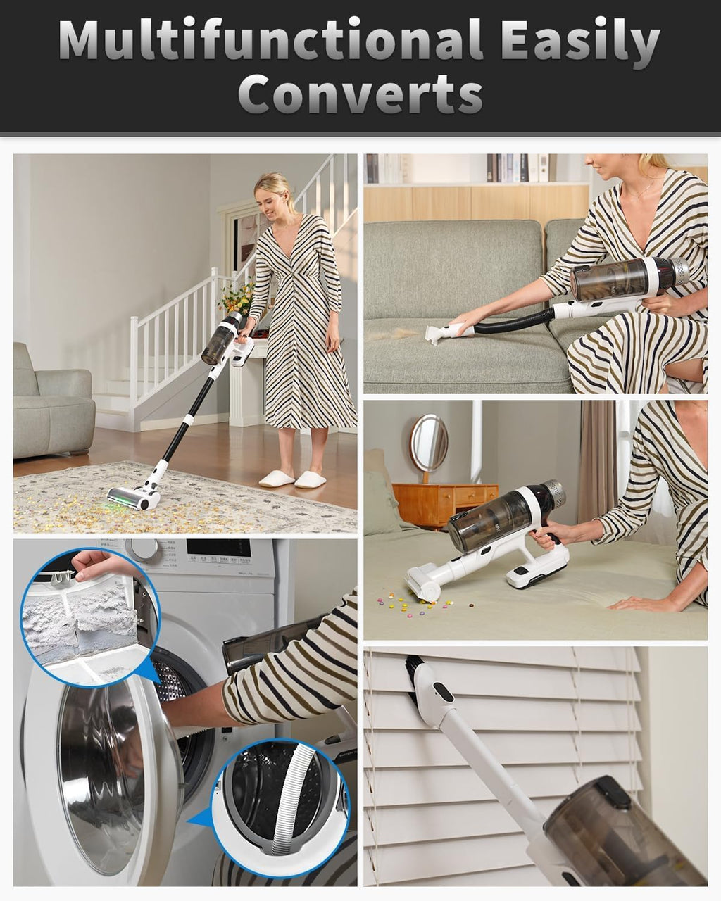 Skiennix Cordless Vacuum Cleaner - 15-in-1 Powerful Stick Design with LED Display | 110 Mins Runtime, Lightweight for Home & Pet Hair