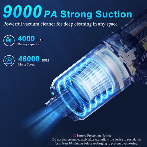 KMM Handheld Car Vacuum Cleaner - 9000Pa High Power 120W with LED Light & Multi-Nozzles | Perfect for Home & Pet Cleaning