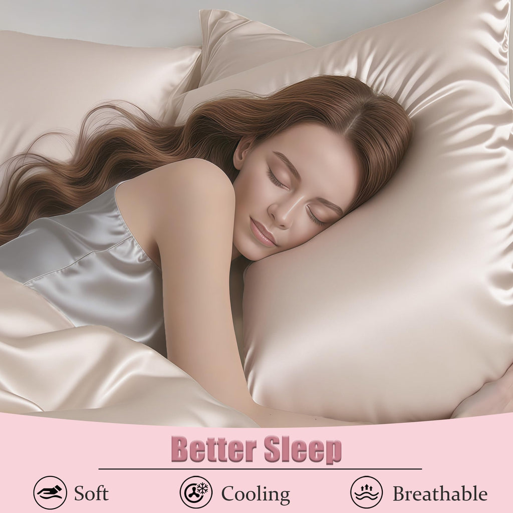 Mulberry Silk Pillow Cases with Zipper, Ultra Smooth Soft Breathable Cooling Pillow Cases for Hot Sleepers, Silk Satin Pillowcase for Hair and Skin, Gifts for Women (Beige, Standard Size, 1 Pack)