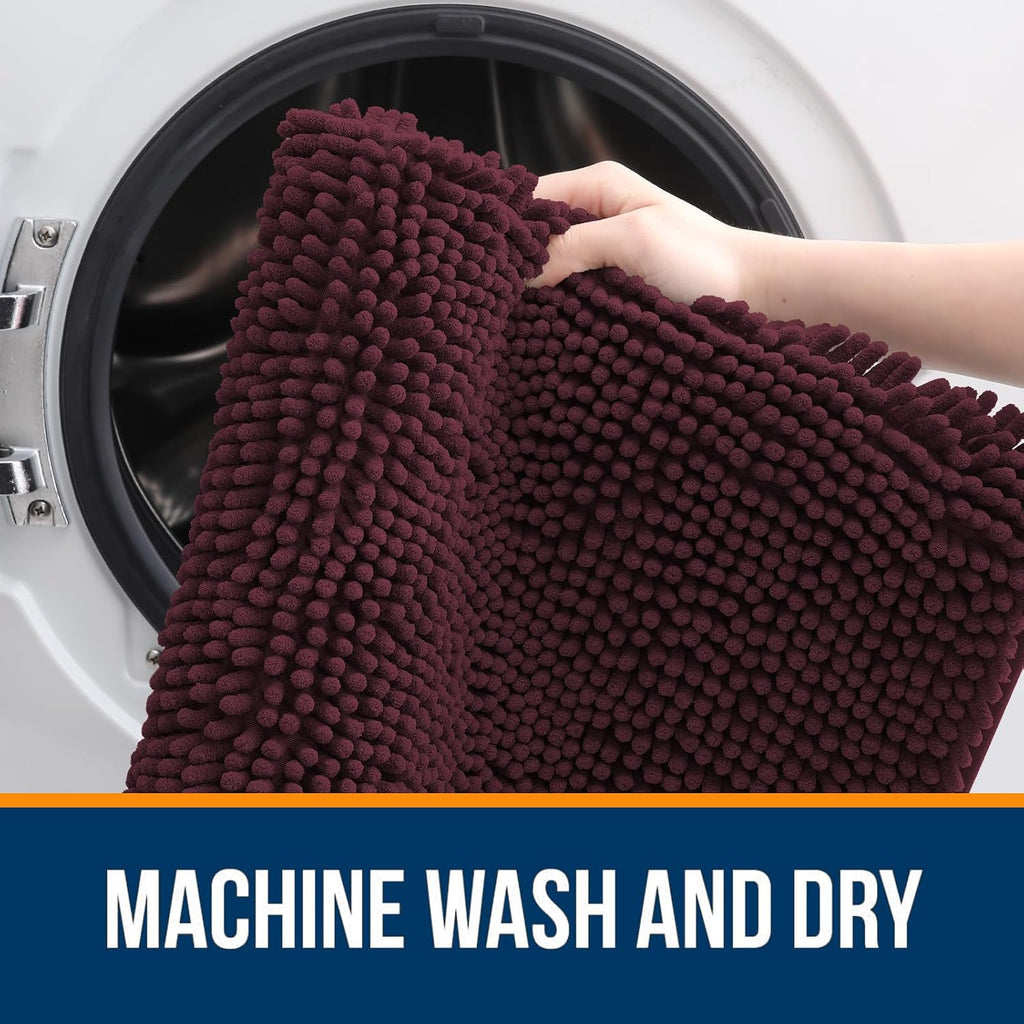 OLANLY Bath Rugs - Extra Soft Chenille | Quick-Dry, Machine Washable, 36x24, Black Cherry