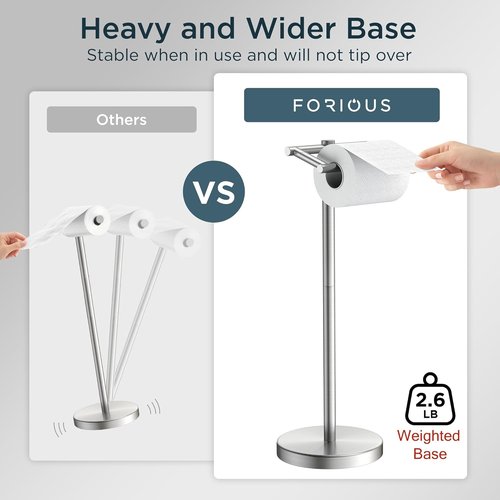 FORIOUS Stainless Steel Toilet Paper Holder - Rustproof Double Post Pivoting Design | Brushed Nickel Finish
