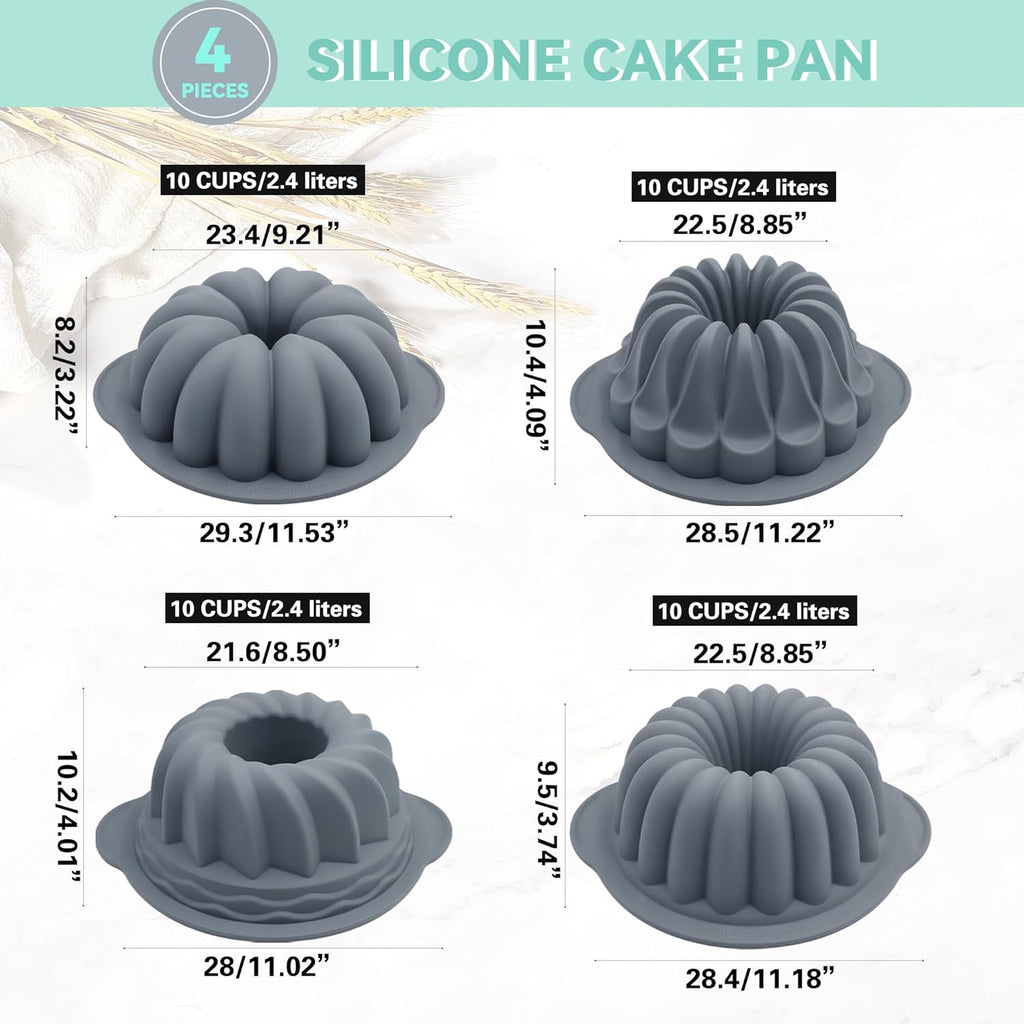 Tongjude Silicone Fluted Tube Cake Pans - 10-Cup Non-Stick Baking Molds for Cakes & Jello | Grey