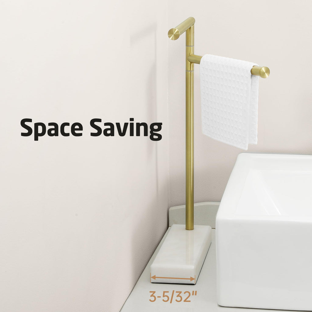 KES Gold Hand Towel Holder Stand for Bathroom, Countertop Towel Stand with Weighted Marble Base, 17.3" Standing Swivel Towel Rack Adjustable 2 Arms, 18/8 Stainless Steel, Brushed Gold, BTH233A-BZ