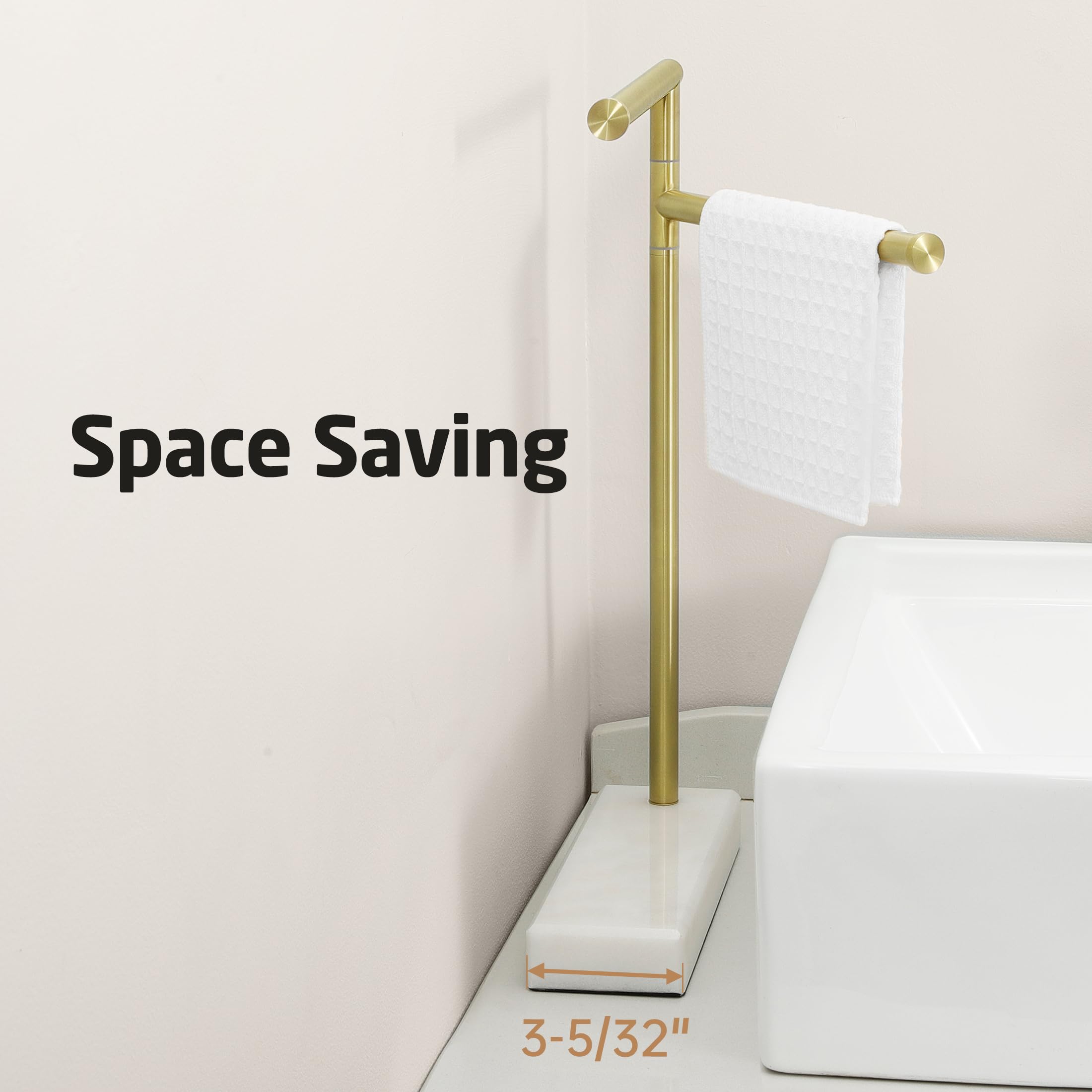KES Gold Hand Towel Holder Stand for Bathroom, Countertop Towel Stand with Weighted Marble Base, 17.3" Standing Swivel Towel Rack Adjustable 2 Arms, 18/8 Stainless Steel, Brushed Gold, BTH233A-BZ