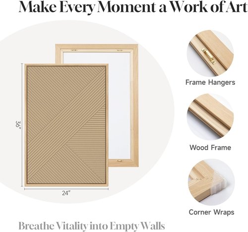 Framed 3D Textured Boho Abstract Wall Art - Large 3 Piece Modern Neutral Decor | Black & Beige Geometric Prints, 24x36 In