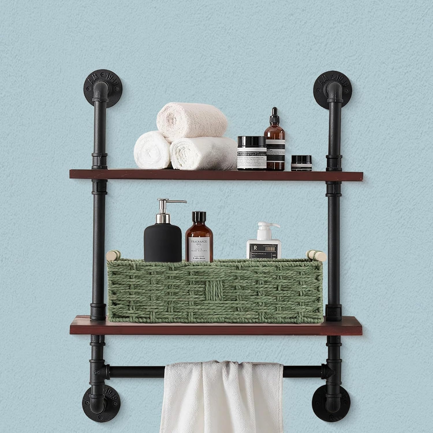 Regine Switzerland Toilet Paper Storage Basket - Decorative Green Wicker Organizer with Wooden Handles