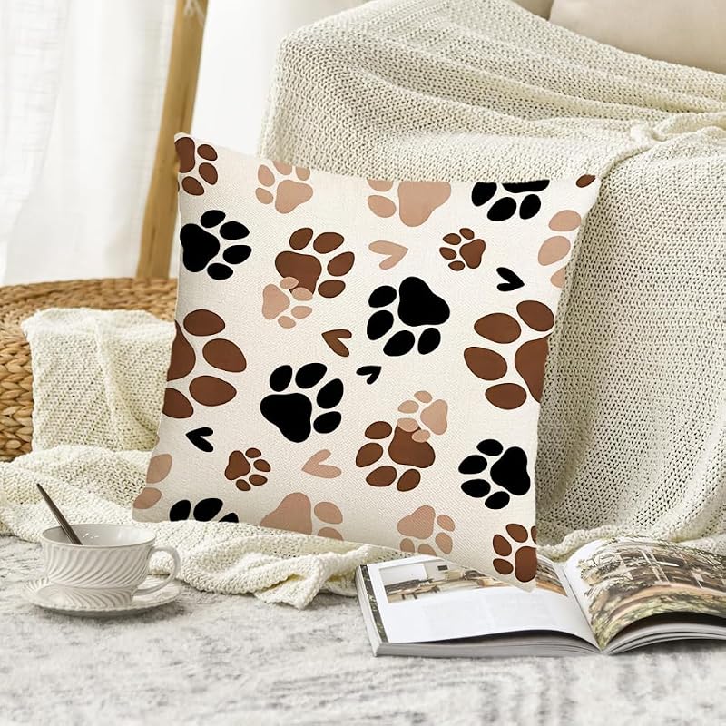 Dog & Cat Paw Print Decorative Throw Pillow Covers - Set of 2 (16x16 in)