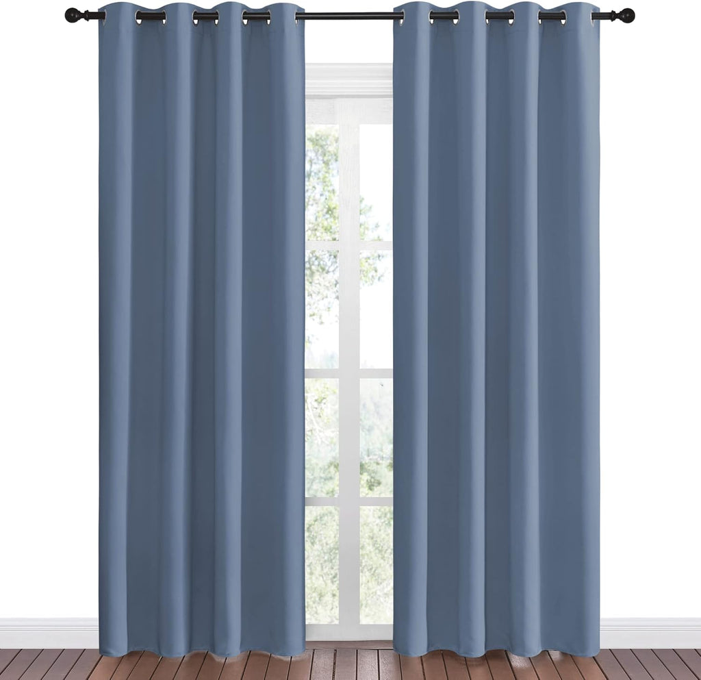 NICETOWN Room Darkening Curtain Panels - Thermal Insulated Blackout Draperies | 86" Length, Stone Blue, 2 Pieces