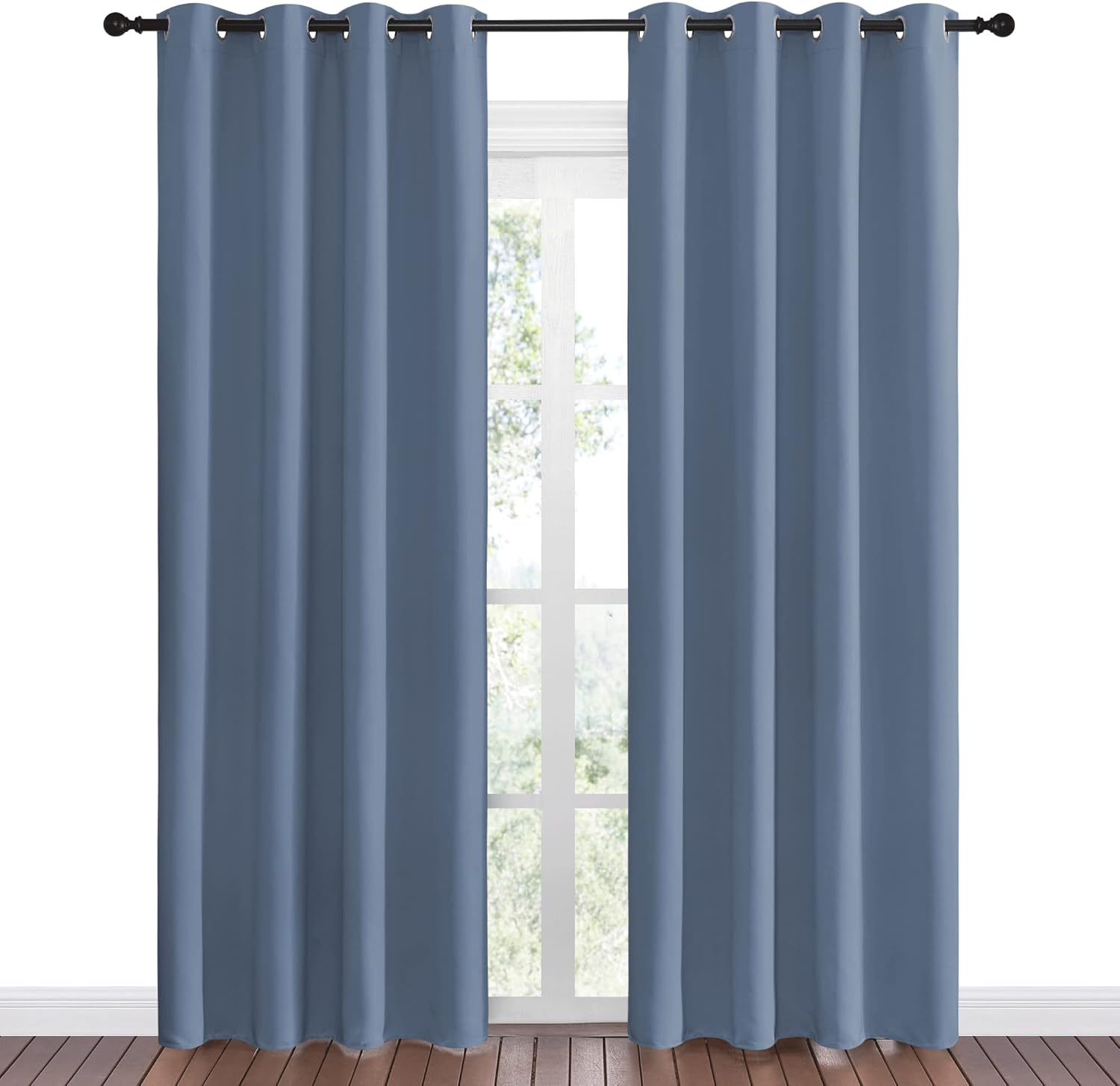 NICETOWN Room Darkening Curtain Panels - Thermal Insulated Blackout Draperies | 86" Length, Stone Blue, 2 Pieces